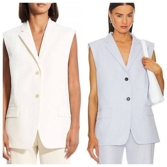 Theory Boxy Oversized Shoulder Pad Vest Ivory Womens Size Large - Picture 1 of 9